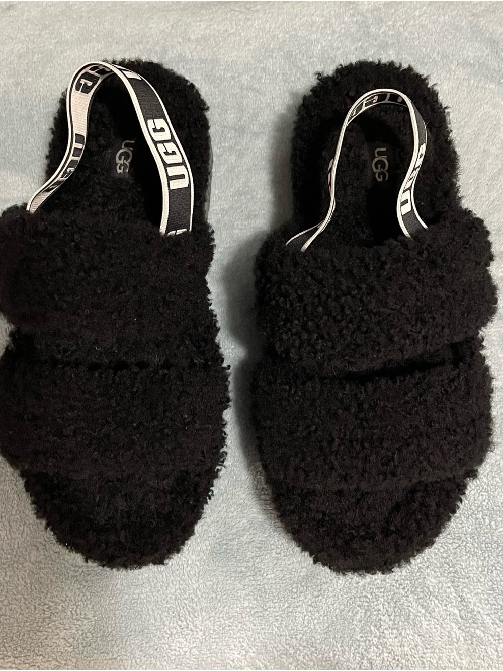 UGG Oh Fluffita Black Shearling Platform Sandals Size 8 - Picture 3 of 7